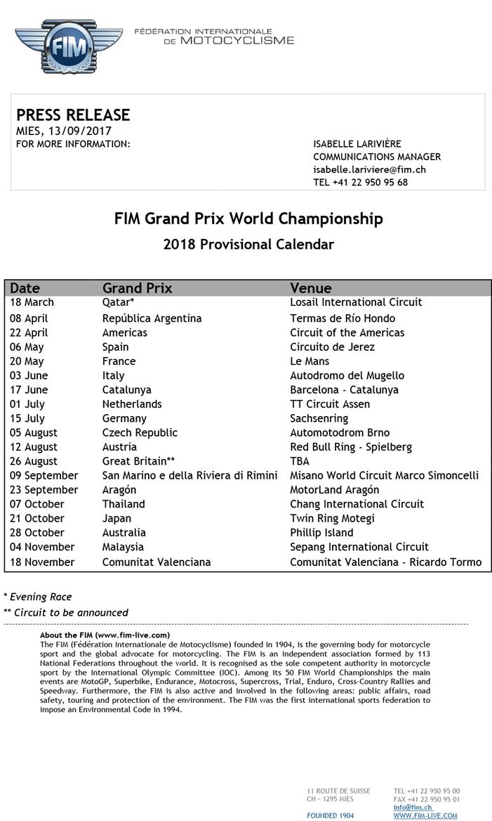 MotoGP: Provisional 2018 calendar announced | MCN MotoGP: Provisional 2018 calendar announced | MCN