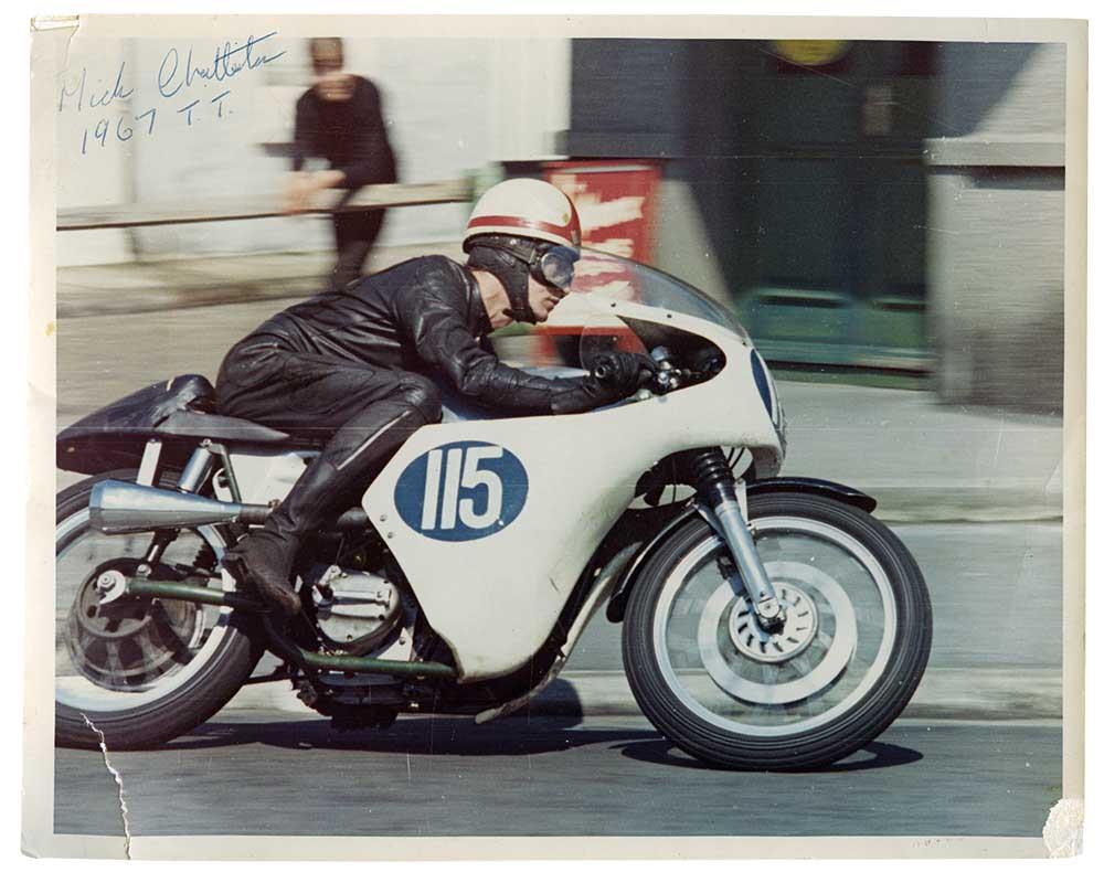 Learning the TT Mountain Course on a 350cc Manx Norton. Mick would finish sixth on a Yamaha TD1C in his debut, the 250 TT
