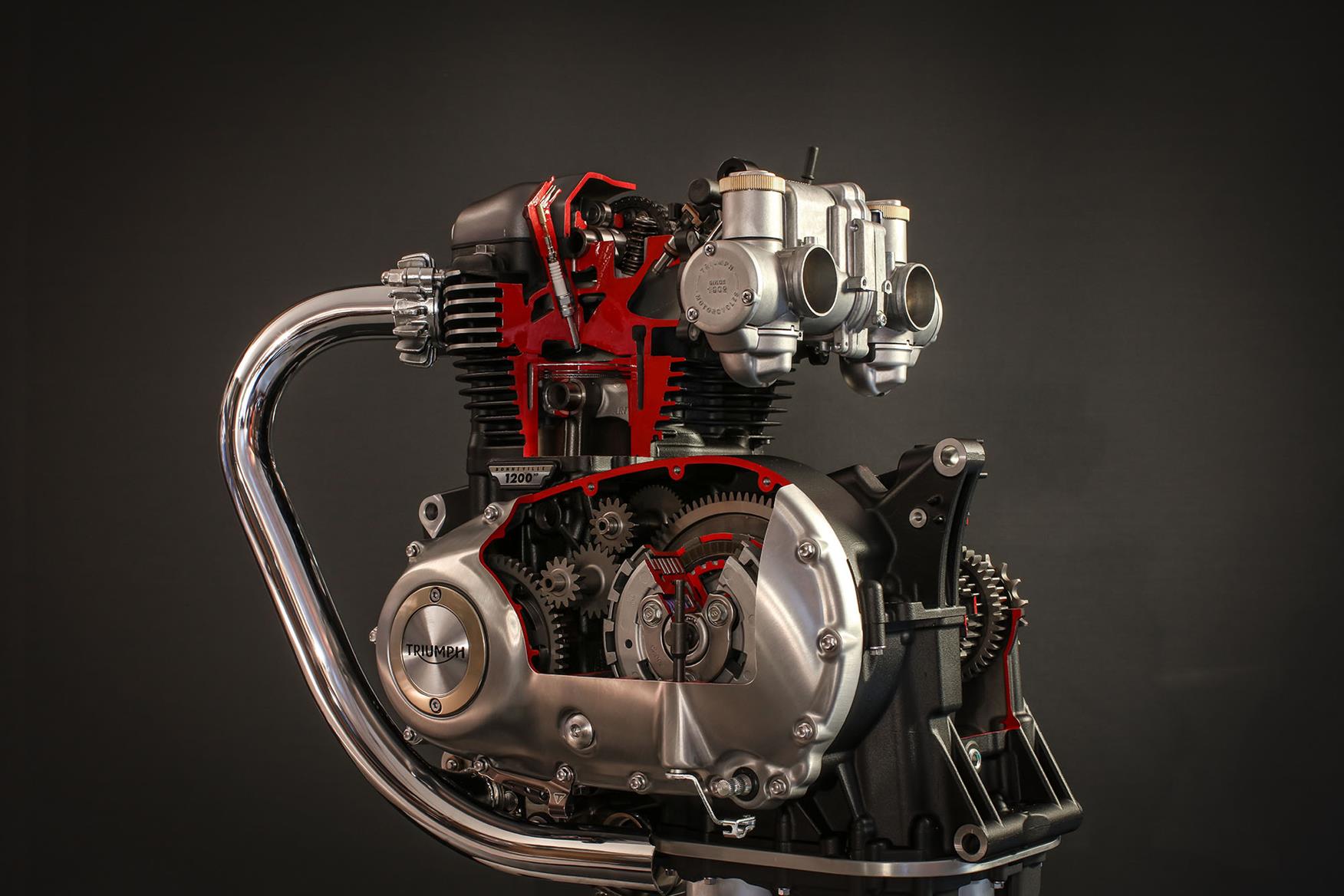 A cross-section of Triumph's 1200cc parallel-twin engine A cross-section of Triumph's 1200cc parallel-twin engine