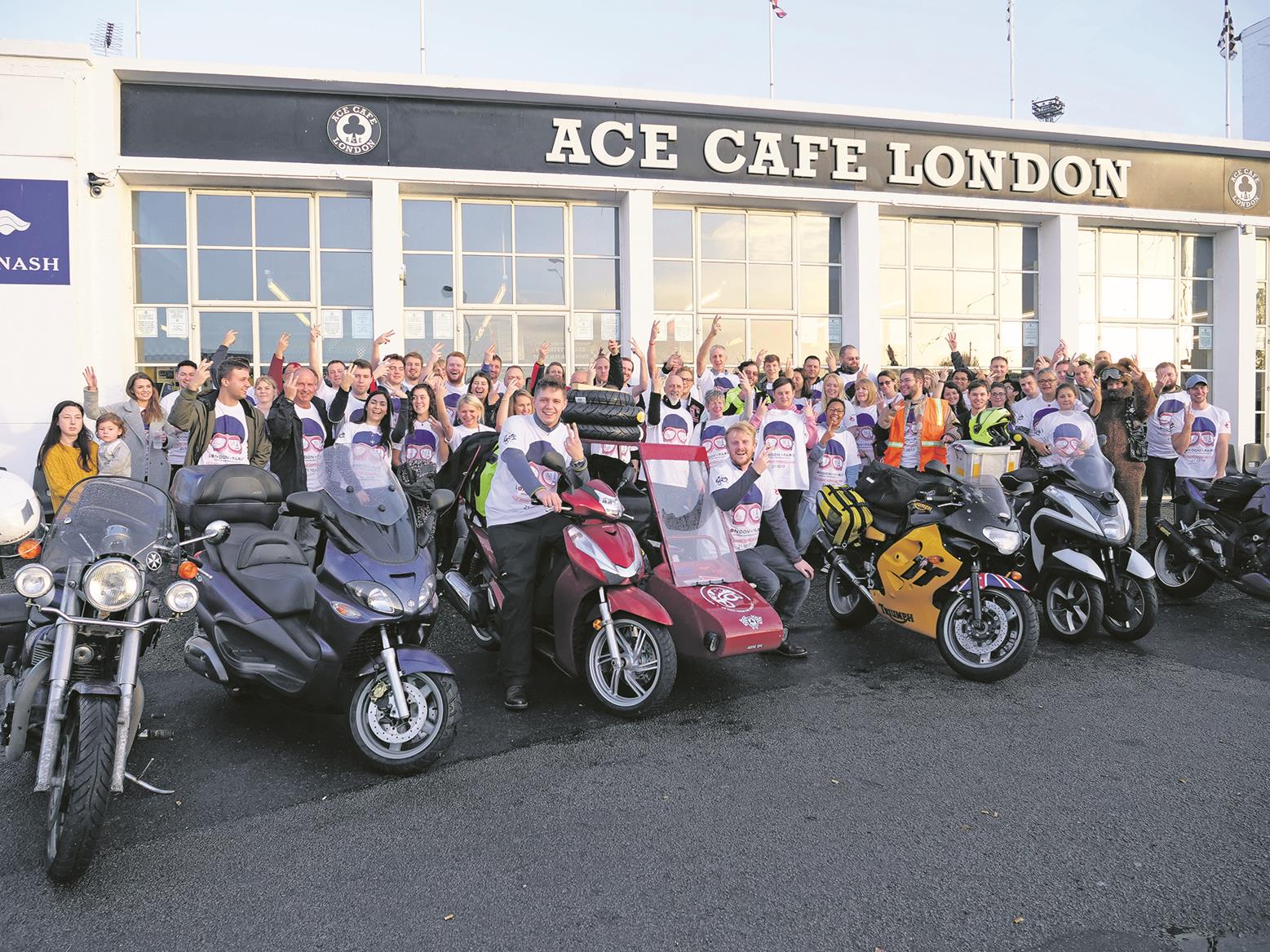 The adventurers set off from Ace Cafe London The adventurers set off from Ace Cafe London