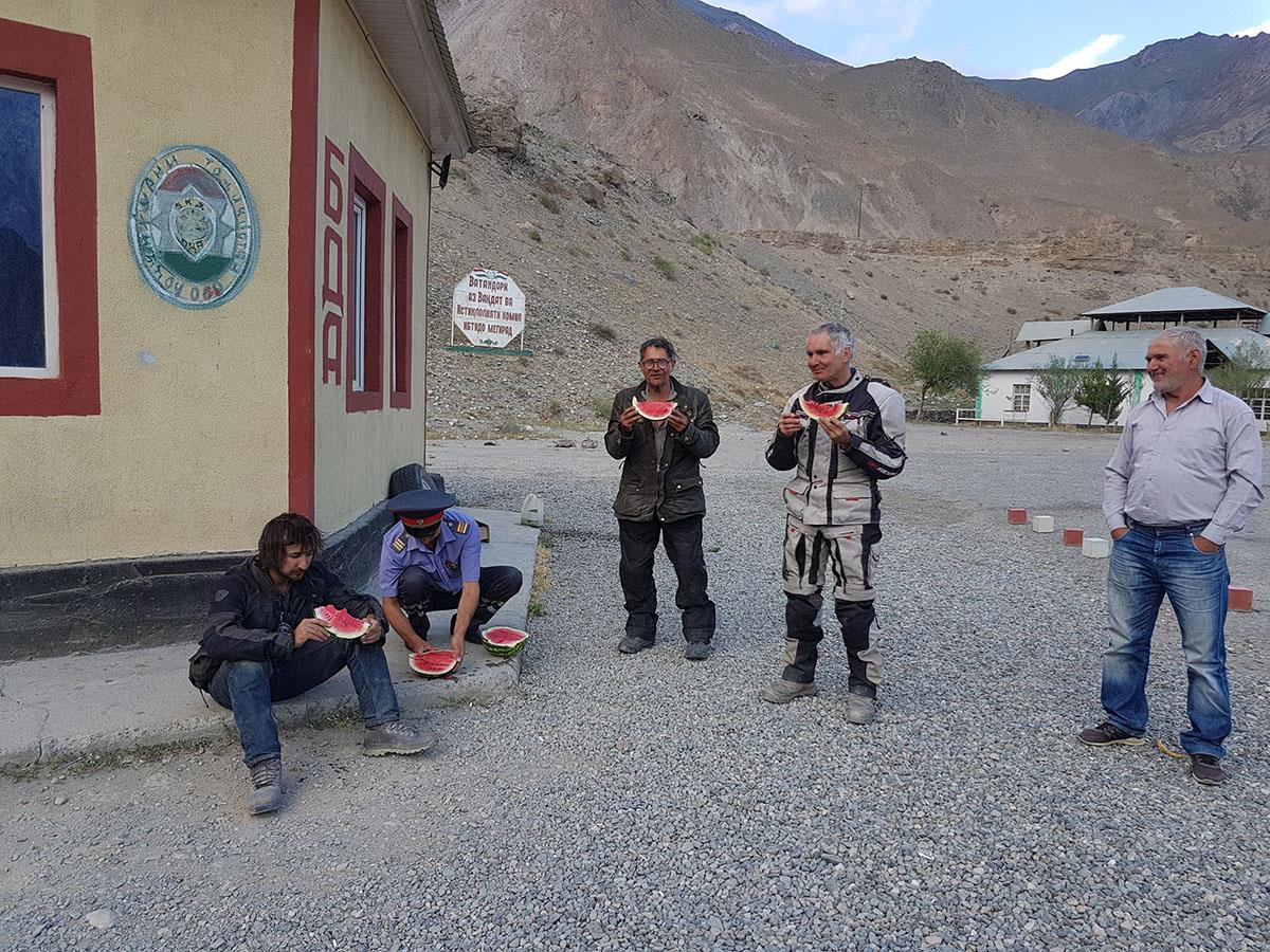 Sharing watermelons with Afghanistan military at checkpoints Sharing watermelons with Afghanistan military at checkpoints