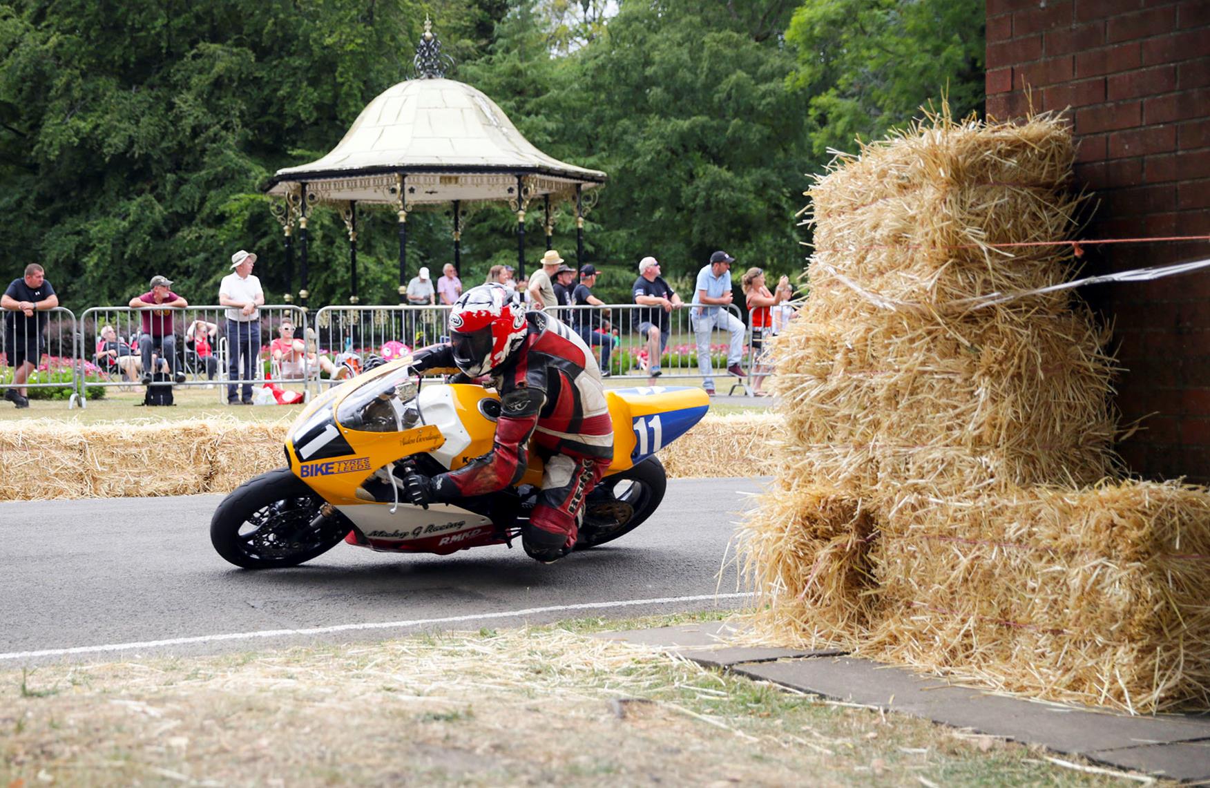 Bales of hay are still a common safety feature at road races Bales of hay are still a common safety feature at road races