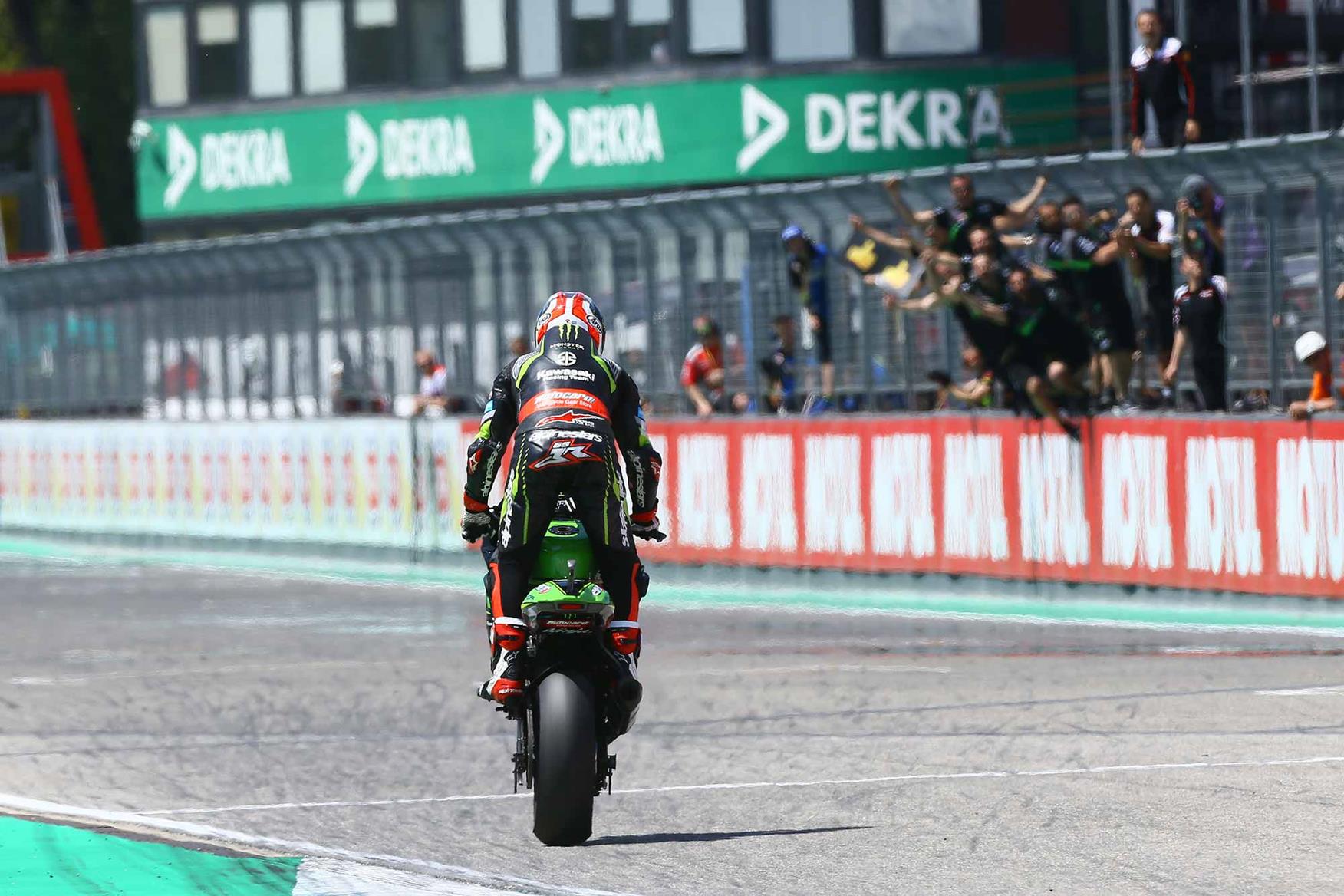 Rea pulls a wheelie at Imola earlier in the season Rea pulls a wheelie at Imola earlier in the season