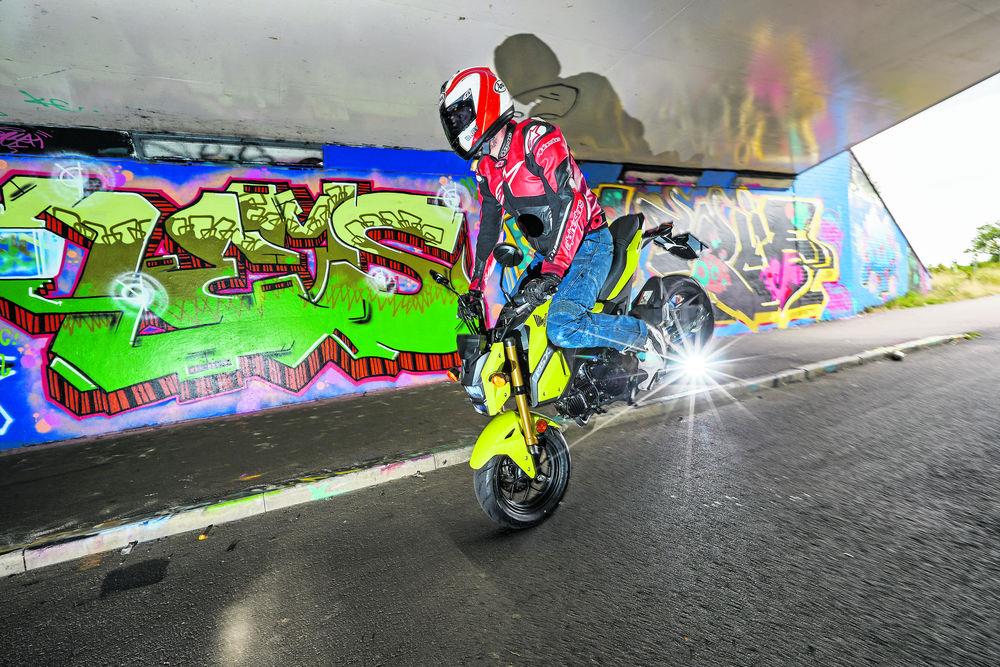 Skids and stoppies are a constant temptation on the Honda MSX125 Grom Skids and stoppies are a constant temptation on the Honda MSX125 Grom