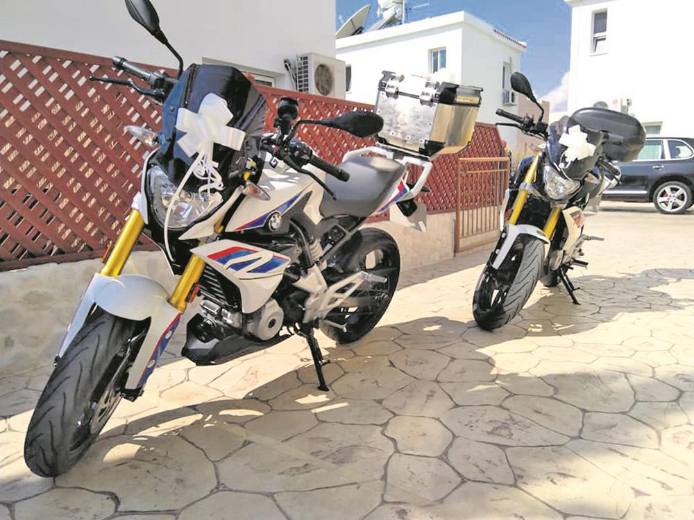 Carol Gibson and her husband's matching BMW G310Rs Carol Gibson and her husband's matching BMW G310Rs