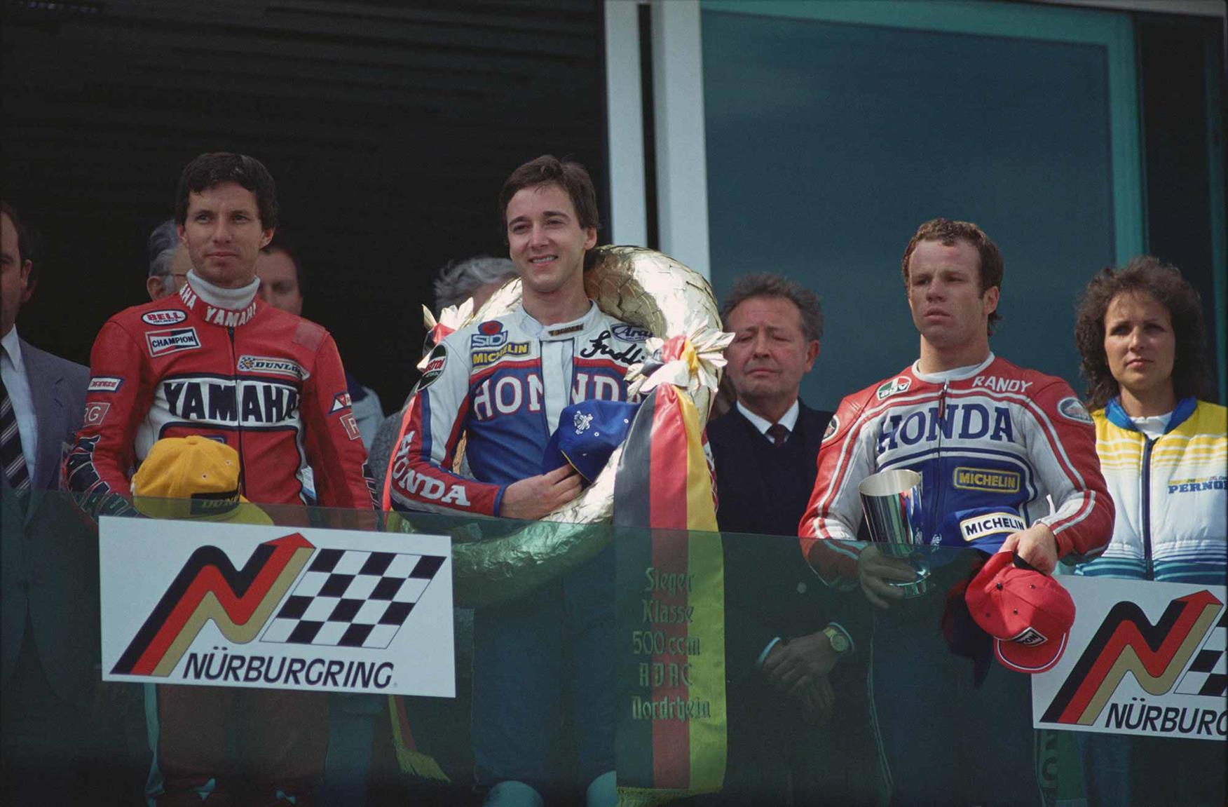 Mamola stands on the podium in West Germany 1994 Mamola stands on the podium in West Germany 1994