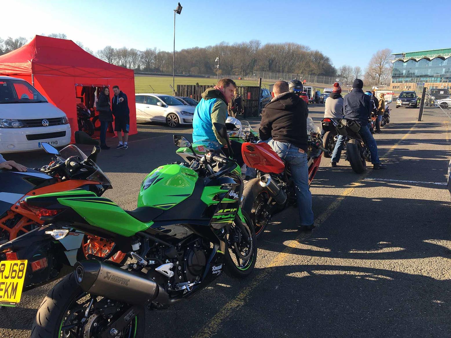 Queueing for noise testing with the bikes Queueing for noise testing with the bikes
