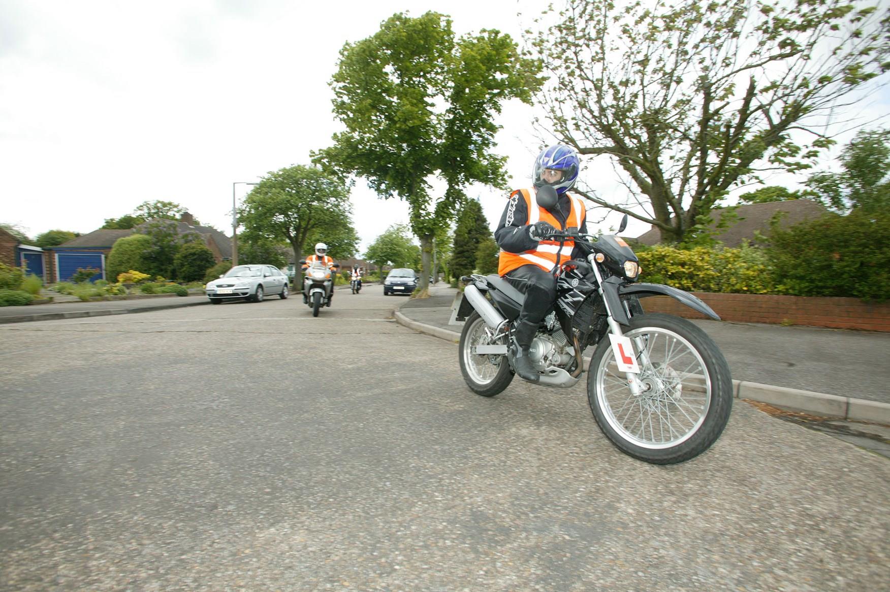 Part of the module 2 motorcycle test involves on-road riding Part of the module 2 motorcycle test involves on-road riding