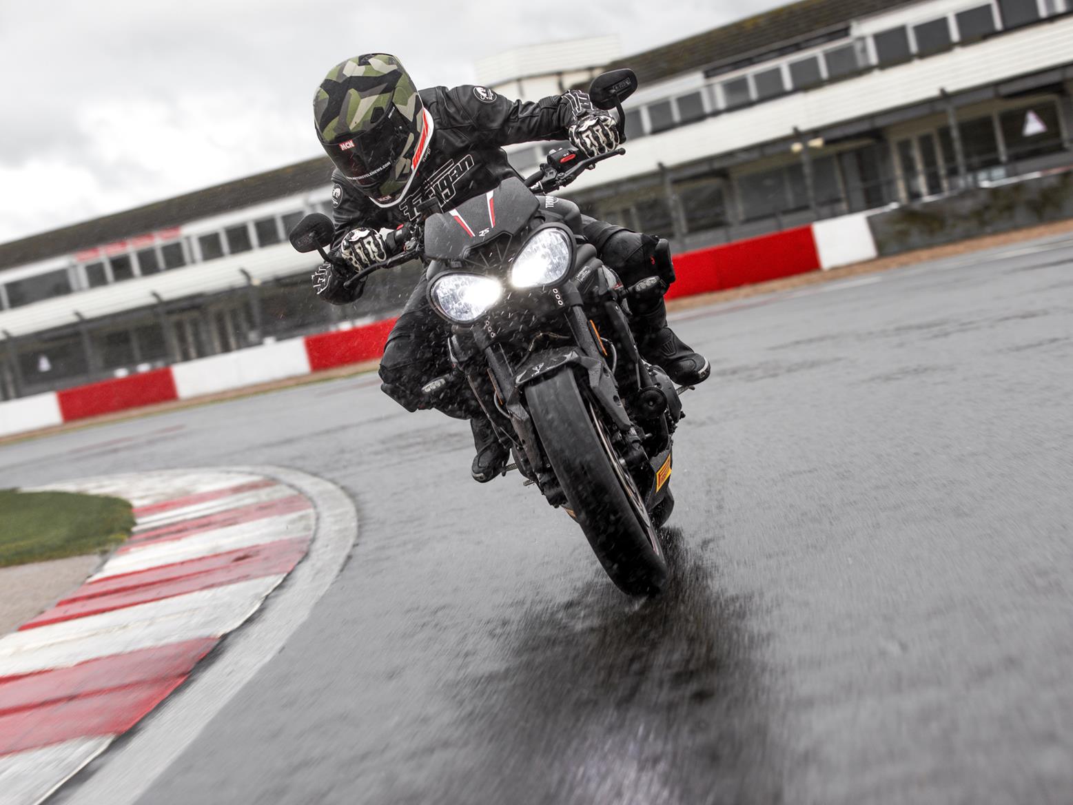 Be very careful with your racing lines while riding on a circuit in the wet Be very careful with your racing lines while riding on a circuit in the wet