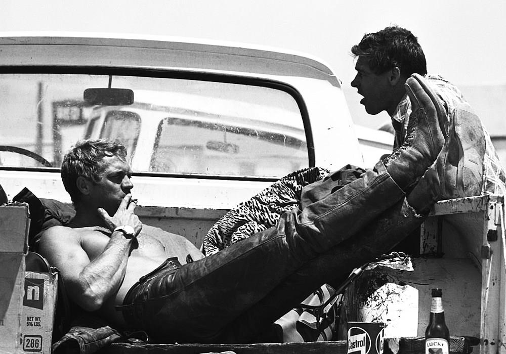 Steve McQueen taking five in a pick-up Steve McQueen taking five in a pick-up