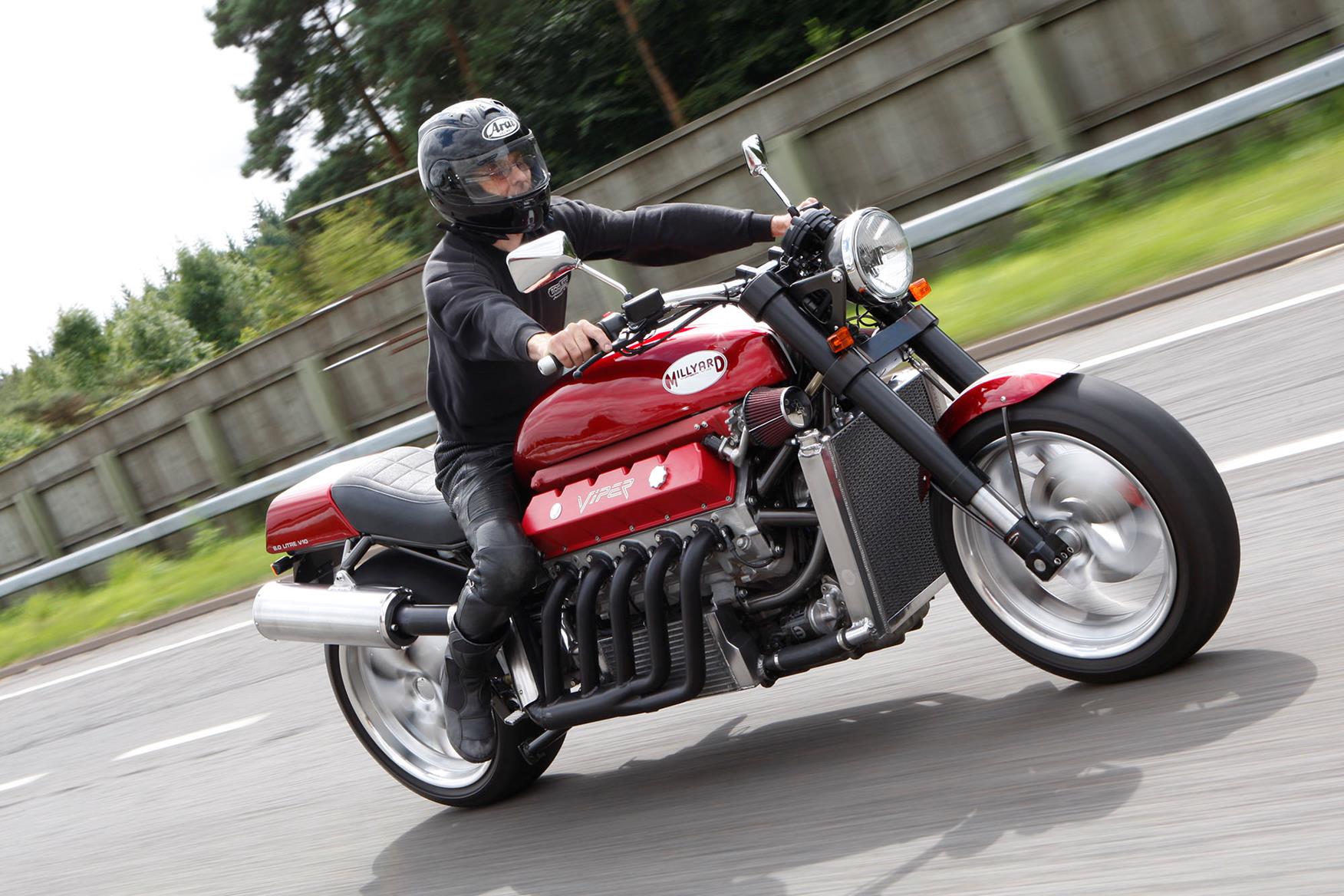 Allen Millyard rides his V10 Viper bike on the road Allen Millyard rides his V10 Viper bike on the road