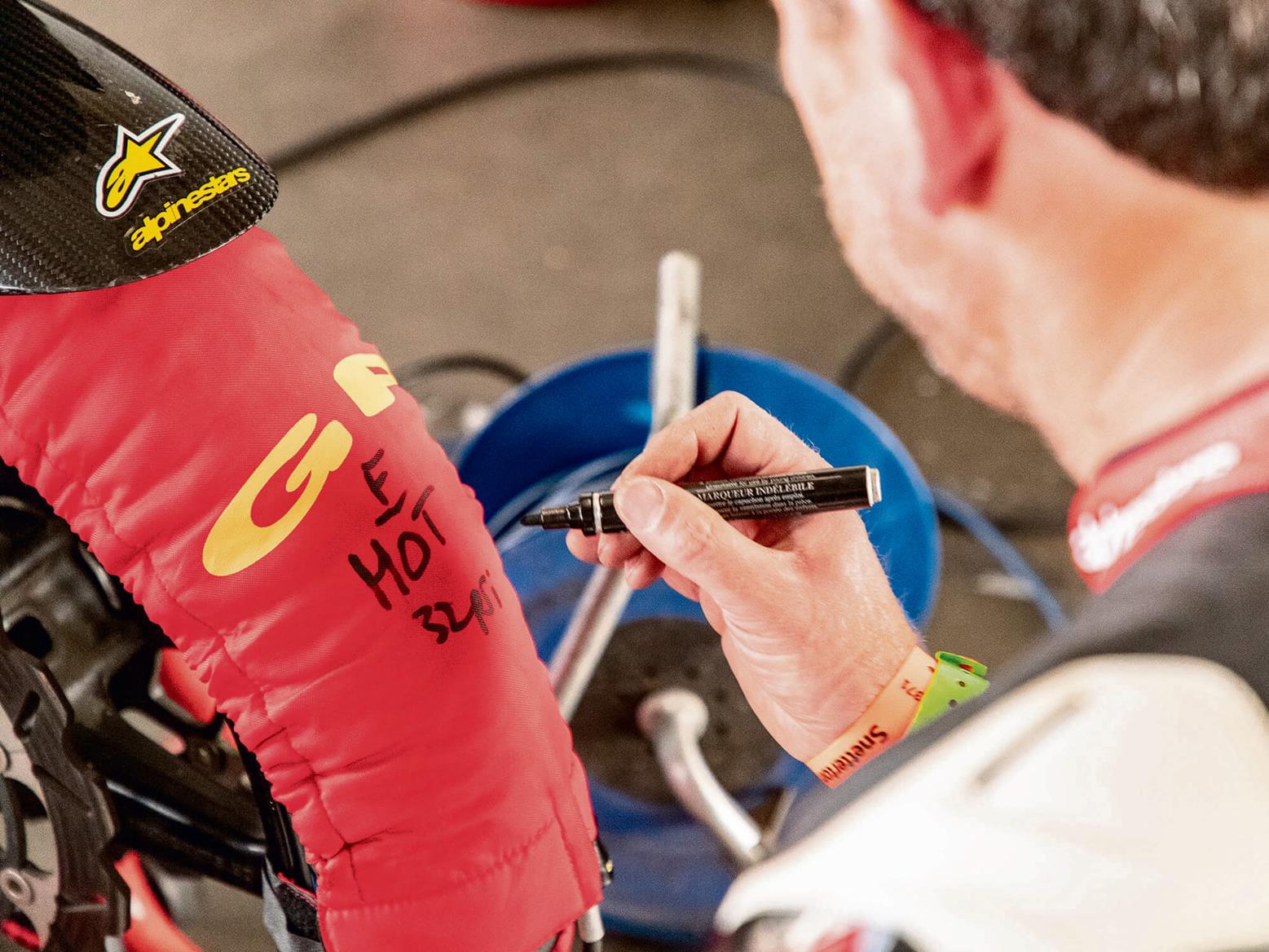 Writing on motorcycle tyre warmer Writing on motorcycle tyre warmer