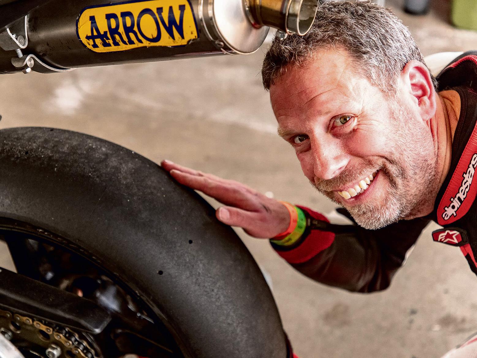 Jon Urry with rear slick tyre Jon Urry with rear slick tyre