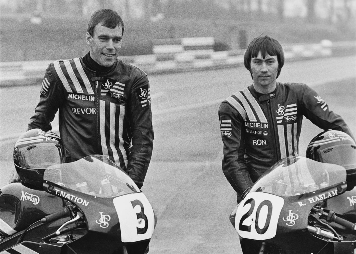 Norton teammates Trevor Nation (left) and Ron Haslam Norton teammates Trevor Nation (left) and Ron Haslam