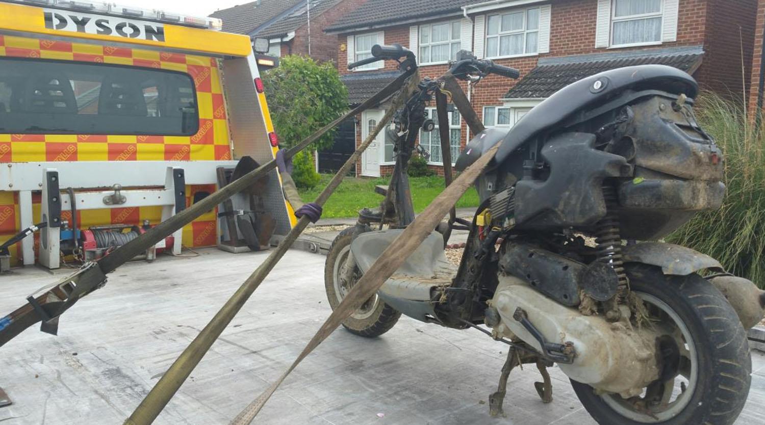 The moped was seized by police The moped was seized by police