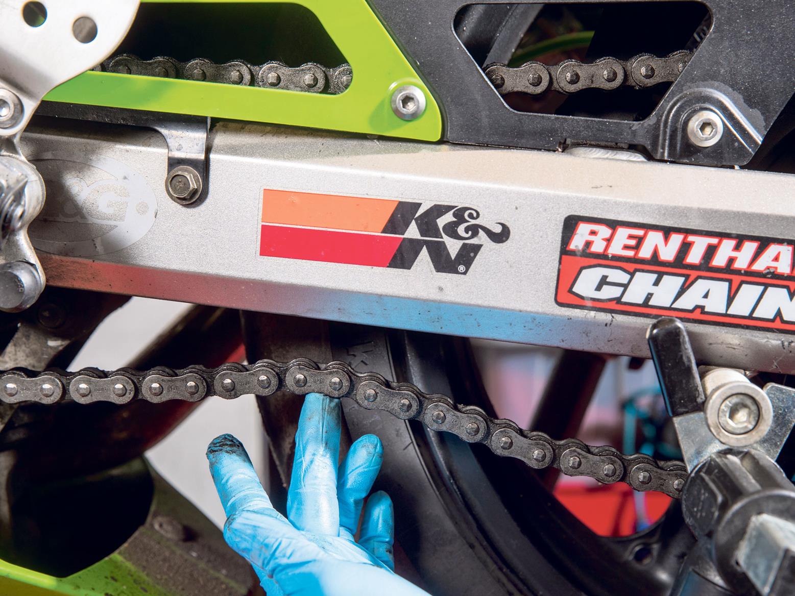 An incorrectly adjusted motorbike chain An incorrectly adjusted motorbike chain