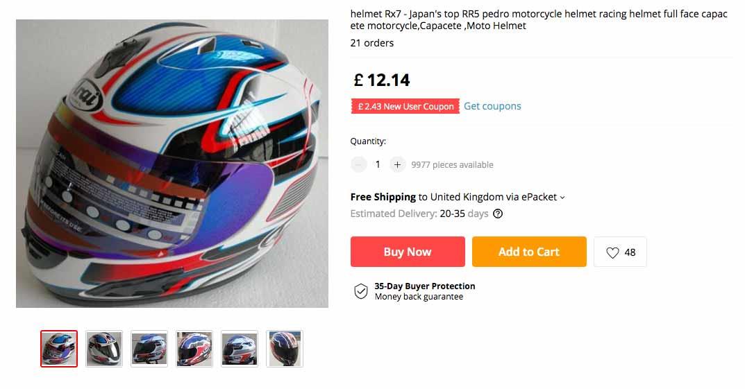 A fake helmet advertised for sale online A fake helmet advertised for sale online