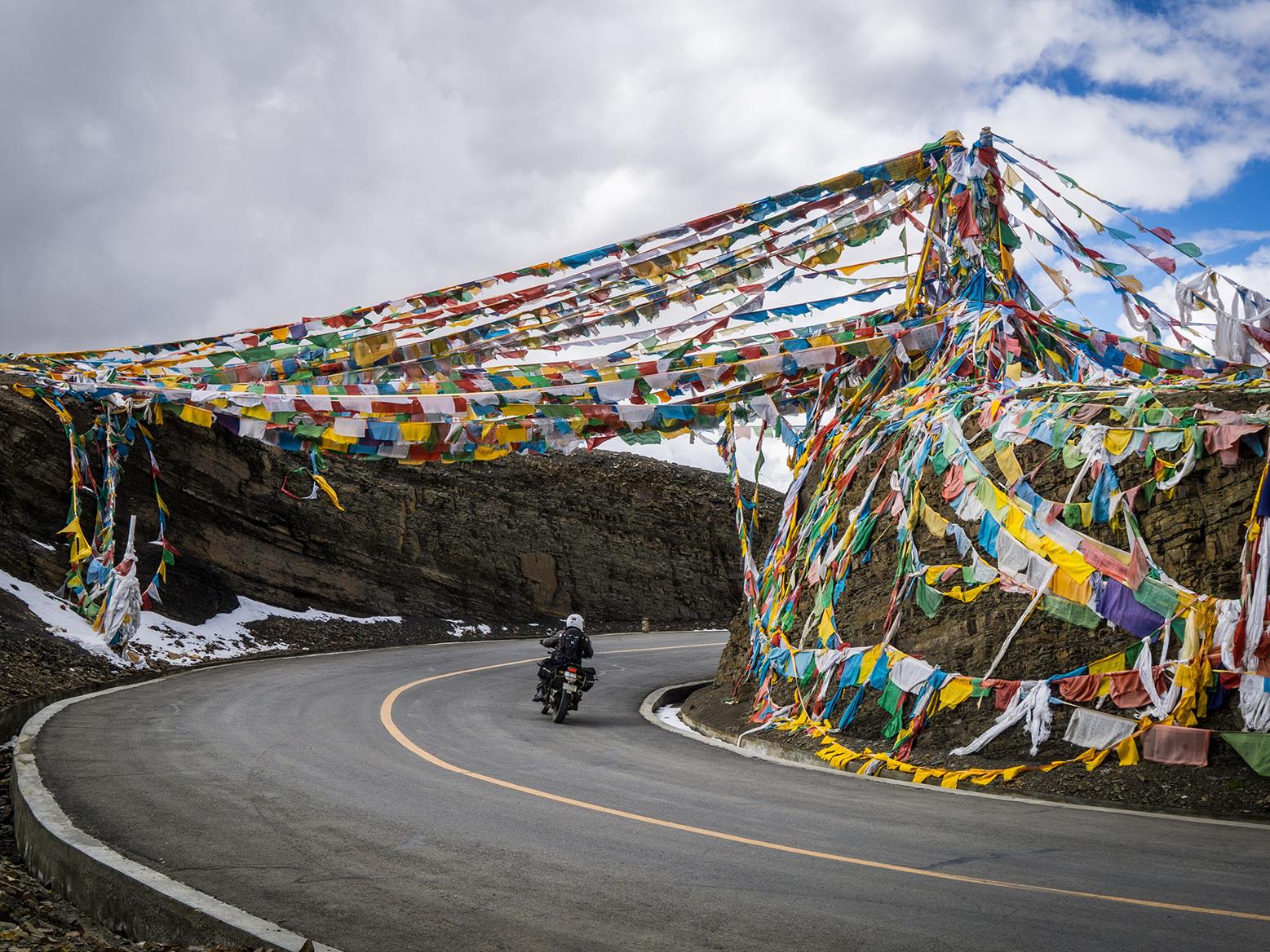 Flags line the road Flags line the road
