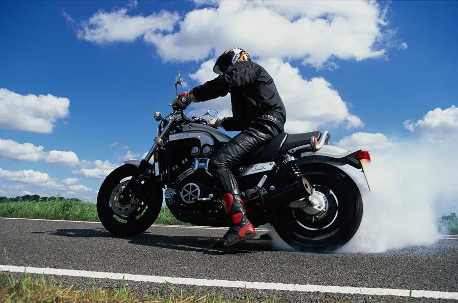 A burnout on the early Yamaha V-Max