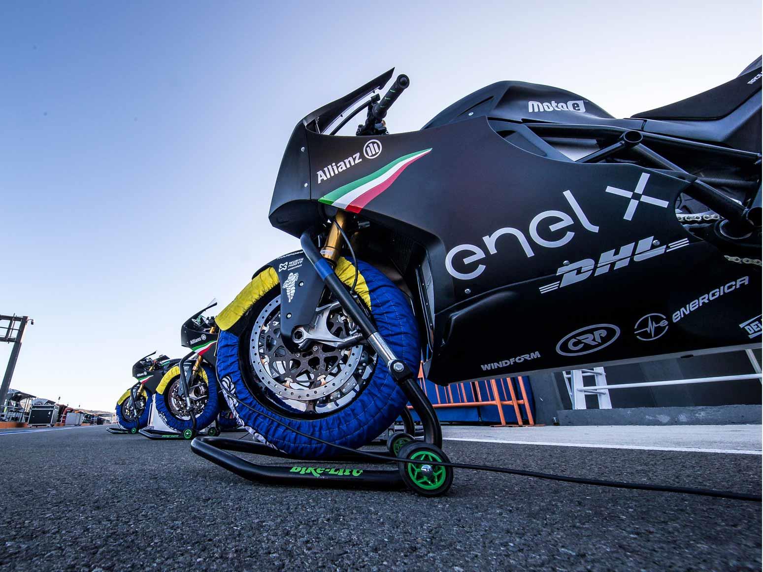 Energica Ego Corses parked in pitlane Energica Ego Corses parked in pitlane