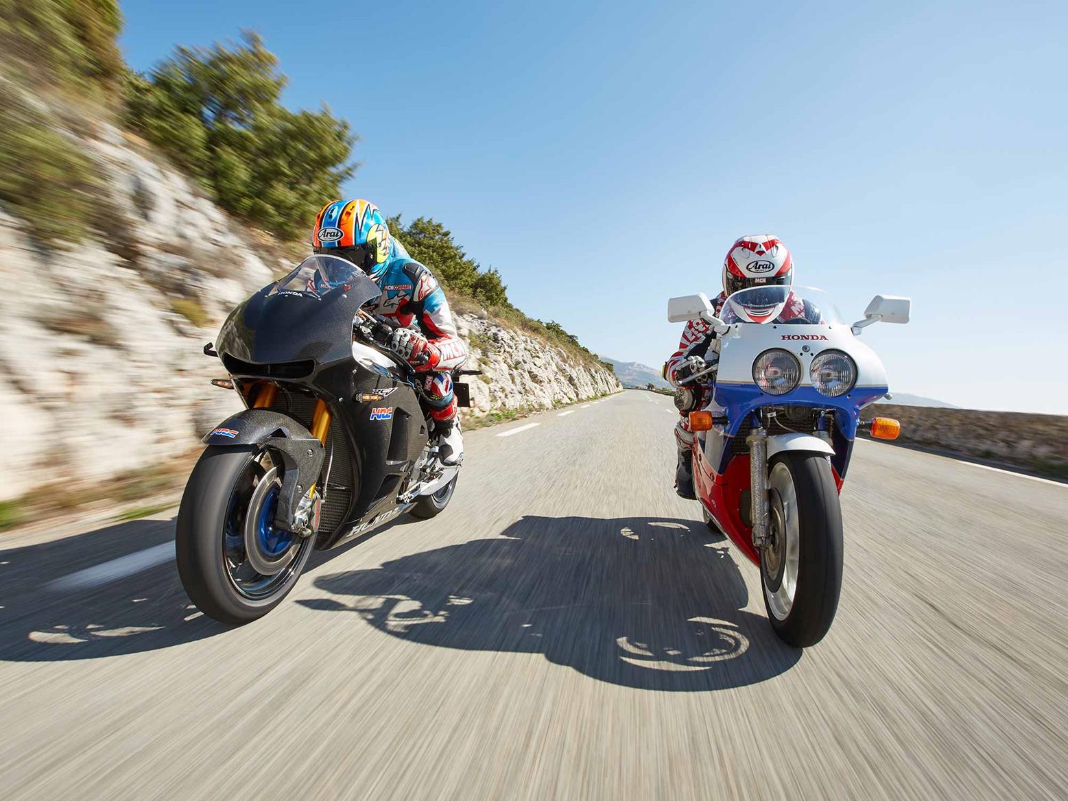 Riding the Honda RC213V-S alongside the Honda RC30 Riding the Honda RC213V-S alongside the Honda RC30