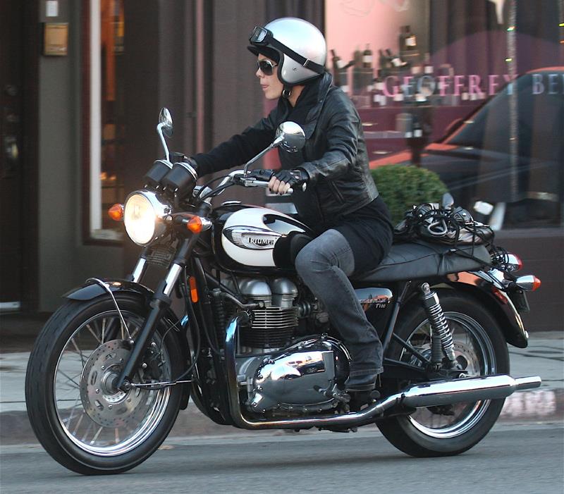 Pink Spotted Riding Triumph Bonneville Mcn