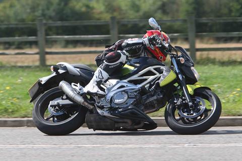 Leo Vince GP exhaust on MCN's Suzuki Gladius