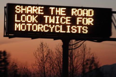 Motorcycle awareness message on signs across California