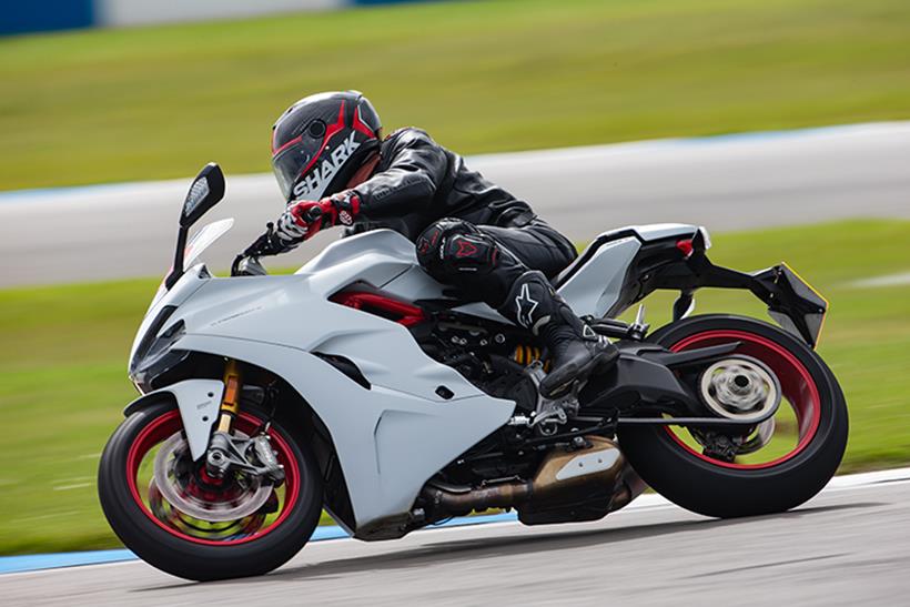 Ducati rider on track right hand corner