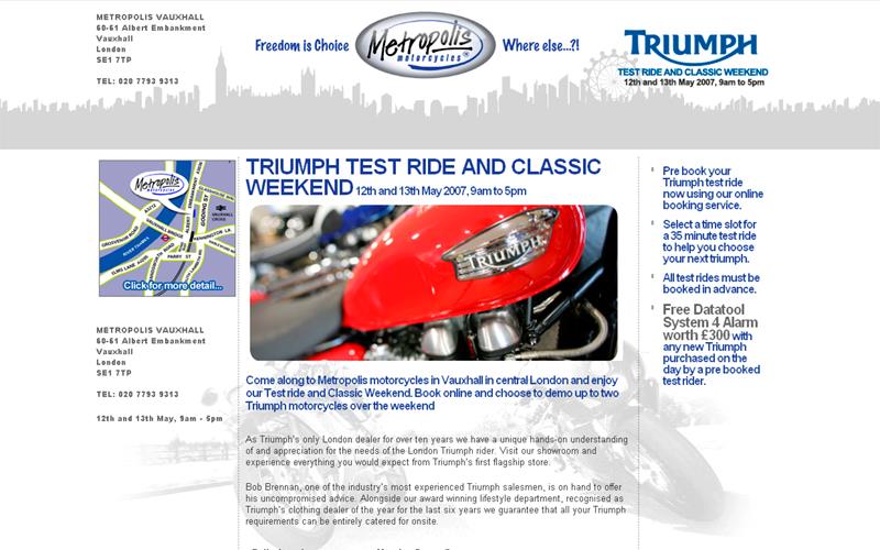 Book Triumph test rides online with Metropolis