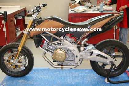 The Aprilia 1200cc V-twin Supermoto motorcycle clay model