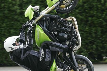 Kevin Carmichael performed stunts at the new Triumph Street Triple launch