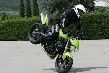 Kevin Carmichael performed stunts at the new Triumph Street Triple launch