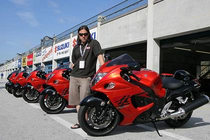 MCN road tester Adam 'Chad' Child at the world first ride of the 2008 Suzuki GSX1300R Hayabusa