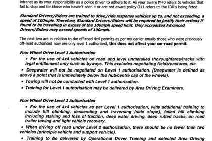 The email which limits standard police drivers to 100mph