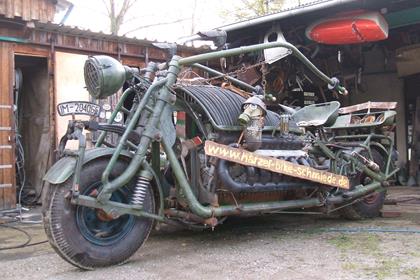 The "Panzerbike" is powered by a V12 diesel engine