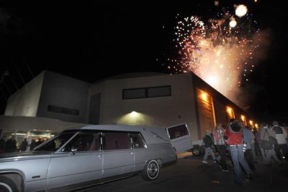 Evel Knievel was brought by hearse to Butte, Montana, accompanied by fireworks