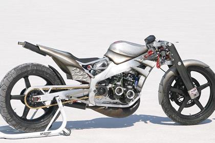 The Goldammer Experimental motorcycle features a modded Honda CR250R frame