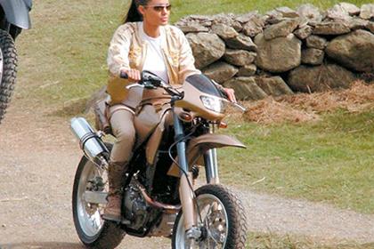 Angelina Jolie riding the CCM 604 which was featured in Tomb Raider