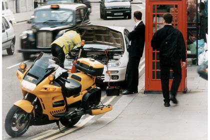 An AA patrol man and his Pan European in the 1990's