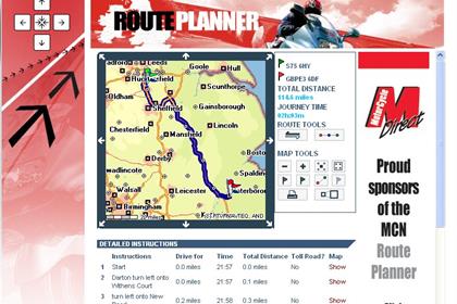 The MCN Route Planner includes turn-by-turn instructions and a map of the route