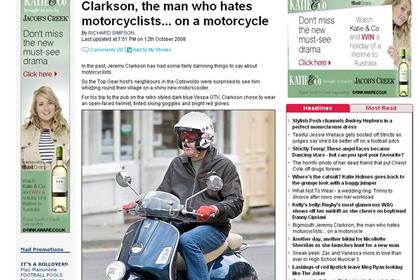 Jeremy Clarkson enjoying a ride on a Vespa GTV