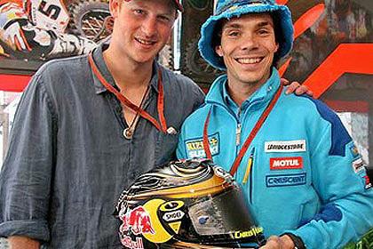 Prince Harry with Chris Vermeulen at the British GP