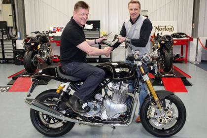 Norton boss Stuart Garner hands over the first Norton 961 SE