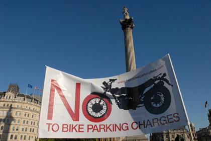 Banner from a previous motorcycle parking charges protest