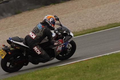 MCN's Adam Child puts in the first lap of the new Donington circuit