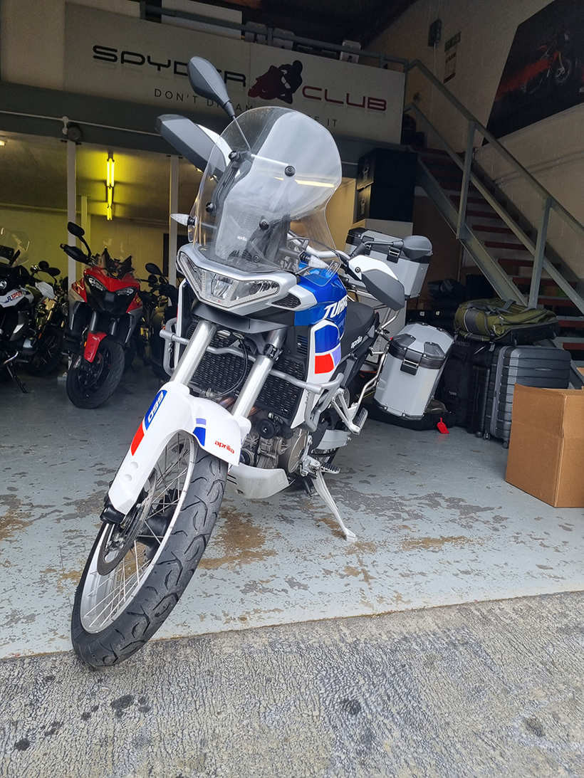 Aprilia Tuareg with luggage and touring screen