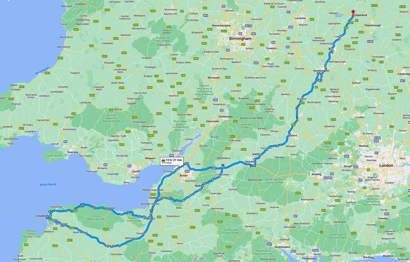 Route from Midlands to South West