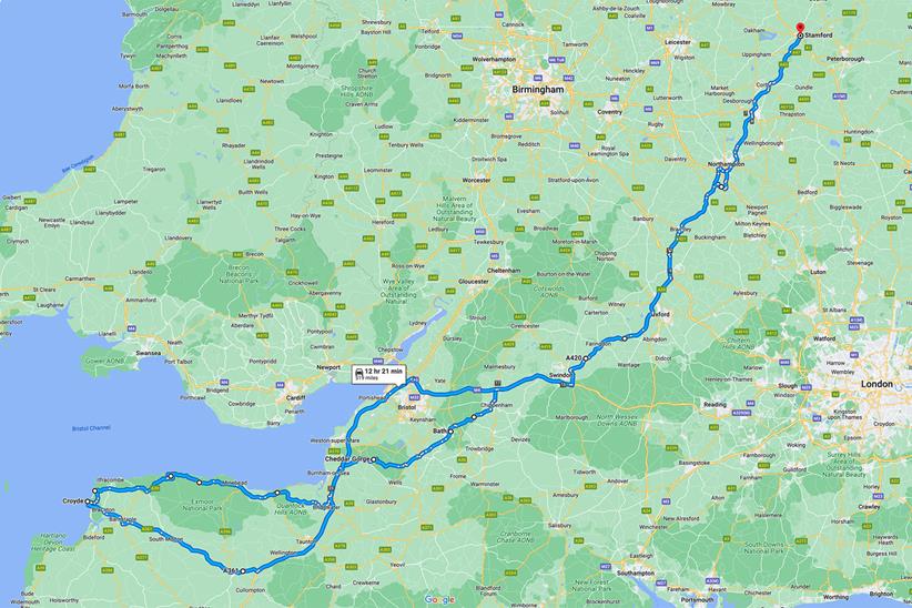 Route from Midlands to South West