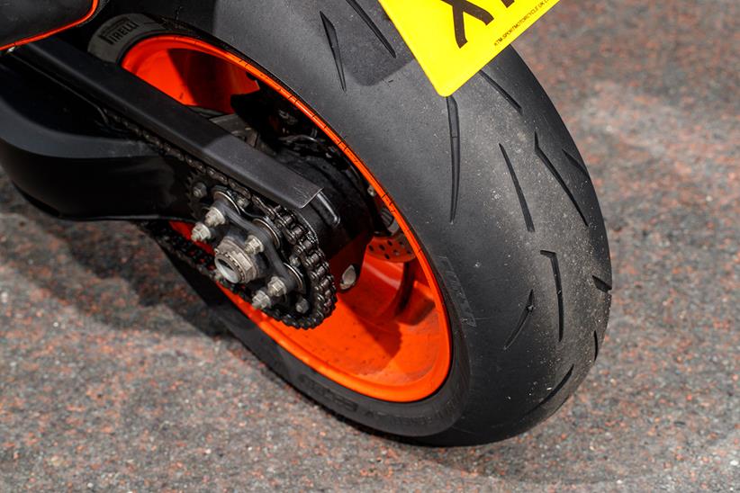 Rear wheel of the KTM 1290 Super Duke R Evo